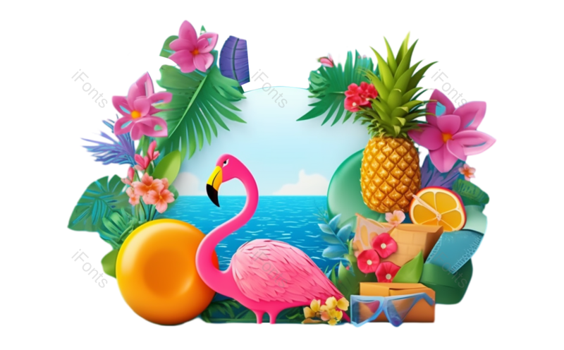 边框图片,夏天元素,绿叶PNG,水果免抠素材